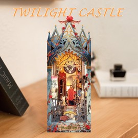 Sutinban DIY Book Nook Kit, DIY Dollhouse Booknook Bookshelf Insert Decor, 3D Wooden Puzzles Dollhouse Kit Book Shelf Decor with LED Light (Twilight Castle)