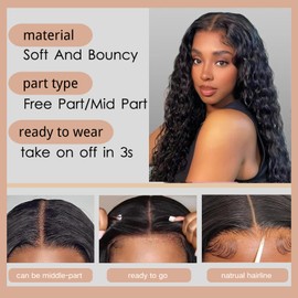 NVL Wear and Go Glueless Wigs Human Hair Pre Plucked Pre Cut, 5x5 HD Deep Wave Lace Closure 200 Density, No Glue，Reay to Wear Wig for Beginner, Natural Color (Natural black, 18 Inch)