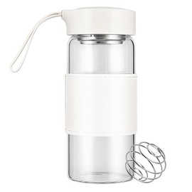 Yamobi Shaker Glas, 16 oz BPA-freies geruchloses Proteinshaker Glas mit integriertem Sieb und 304SS Mischball für Fitness & Proteinshakes, auslaufsicher (Weiß)