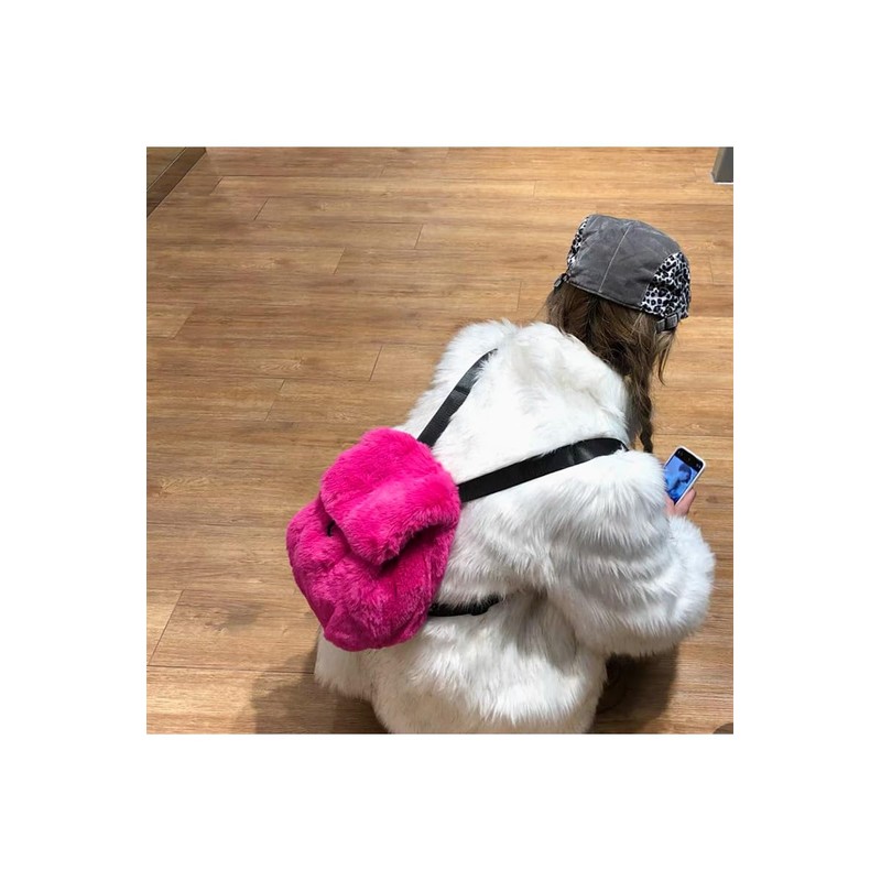 Ulisty Women's Small Faux Fur Rabbit Fur Backpack Furry Drawstring