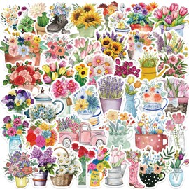 50PCS Stickers for Flower,Flower Stickers,Teens Boys and Girls Sticker Pack Vinyl Skateboard Guitar Door Laptop Luggage Car Bike Water Bottle Birthday Party Supplies Stickers