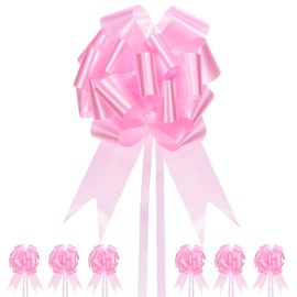 M METERXITY 20-Pack Large Pull Bow, 10 Inch 25cm Plastic Flower Ribbon Pull Bows Ribbon Bows for Gift Wrapping/Wedding/Baskets Decorations, Satin Pull Bows [Pink Gift Bow]