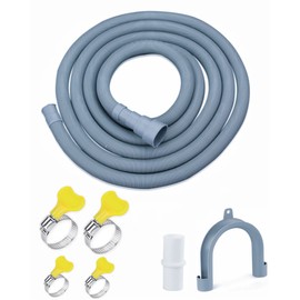 Elyfree Washing Machine Drain Hose, 12 Feet Universal Dishwasher Drain Hose Extension Kit Corrugated Washer Hoses, 7 PCS Set with 4 Clamps & 1 U-Bend Hose Holder
