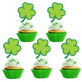 24 Pcs St Patrick's Day Clover Cupcake Toppers, Shamrock Cupcake Toppers for St Patrick's Day Party Decorations (Clover)