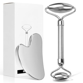 Aresvns Stainless Steel Facial Roller ＆ Metal Gua Sha Facial Care Tool Set | Smooth stainless steel material, Face and body treatment, reduce puffines