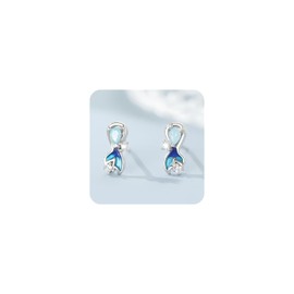 S999 Pure Sterling Silver Mermaid Tail Stud Earrings for Women – Dazzling Zircon Enchanting Ocean Inspired Fine Jewellery