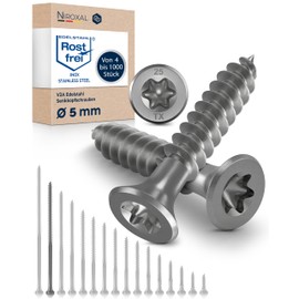Torx Stainless Steel Screws, Wood Screws 5x100, V2A Stainless Steel, Rustproof, Chipboard Screws, Partial Thread, 5 mm Thick, 100 mm Long, Pack of 100, A2