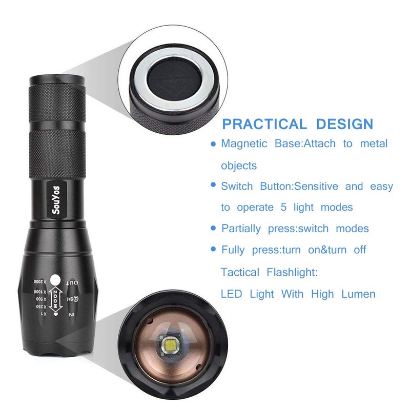 2 Pack Tactical Flashlight, Souyos Ultra Bright-2000 lumen LED flashlights