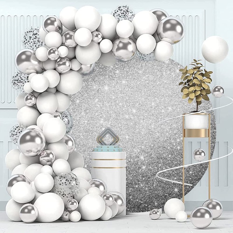 OERJU Silver Round Backdrop Cover Luxurious Silver Glittering Starlight Photography