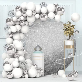 OERJU Silver Round Backdrop Cover Luxurious Silver Glittering Starlight Photography Background Polyester Not Glitter Sequin Baby Shower Birthday Party Circle Backdrop Cover Photo Shoot Prop 7.2x7.2ft