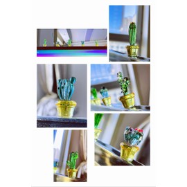 Mollytek 5pcs 5PCS Mini Glass Cactus Figurines Collectibles Hand Blown Glass Cactus Miniature Glass Figurines Assorted Cute Home Office Table Computer Car Dashboard Ornament Decor