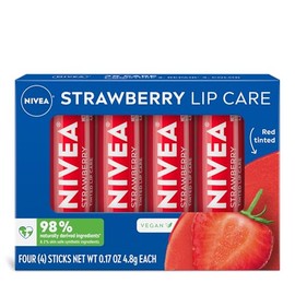NIVEA Strawberry Lip Care - Tinted Lip Balm for Beautiful, Soft Lips - Pack of 4