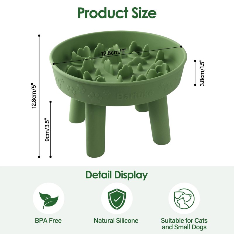 Silicone Slow Feeder Cat Bowl with Detachable Stand, Green
