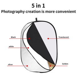 GODOX 32"x47"/80x120cm Collapsible Photography Light Reflector, 5-in-1 Oval Multi Disc Diffuser with Carrying Bag - Gold, Silver, Black, White, Translucent for Video Studio Outdoor Lighting