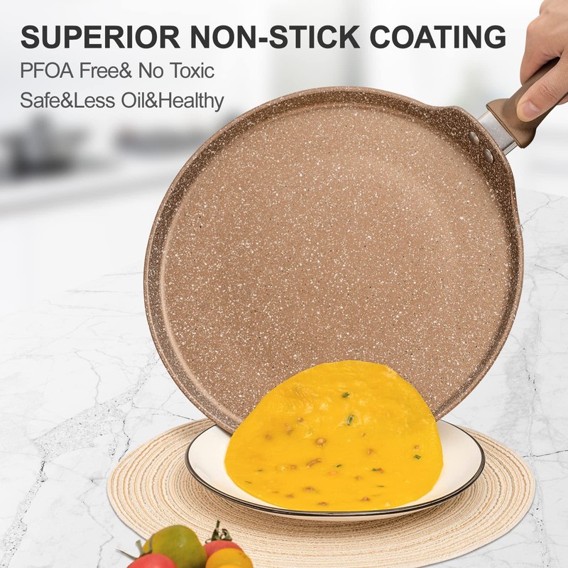 Innerwell Nonstick Crepe Pan, Granite Coating Flat Skillet Dosa Tawa