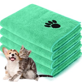 Chumia 4 Pack Dog Towels for Drying Pet Grooming Towel Absorbent Dogs Soft Microfiber Dog Drying Towel Quick Drying Large Medium Small Puppy Bath Towel for Dogs, Cats Pets(16 x 31 Inch,Green)