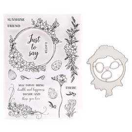 Easter Bunny Wreath Clear Stamps and Dies Set for DIY Card Making, Clear Rubber Stamps and Dies for Card Sets for Crafting, DIY Scrapbooking Card Making Tools