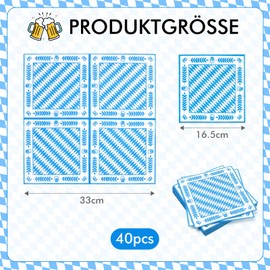 PARTY GO Pack of 40 Oktoberfest Napkins Blue White Party Decoration Accessories Decoration with Diamond Pattern - Table Decoration Oktoberfest & Oktoberfest Party Decoration Accessories