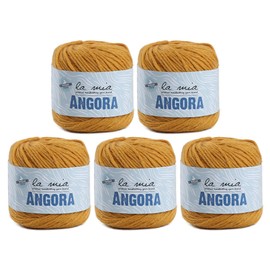 5 bolas de lana La Mia Angora Total 8.7 onzas. Cada uno de 1.7 onzas (50 g) / 136 años (125 m), 15% Angora, hilo Light-Dk Premium, mostaza-L123