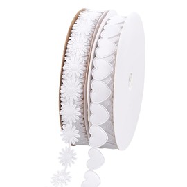 PH PandaHall 40 Yards Love Heart Ribbon Daisy Flower Ribbon, 5/8 inch Embossing Ribbon White Flower Lace Trim Sewing Lace for Valentine's Day Gift Wrapping Sewing Dress Hair Band Bridal Wedding