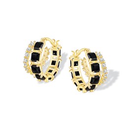 Mesovor Gold Double Hoop Earrings for Women, 14K Gold Plated Square Colored Cubic Zirconia Hoops Earrings Jewelry Gifts (Black)