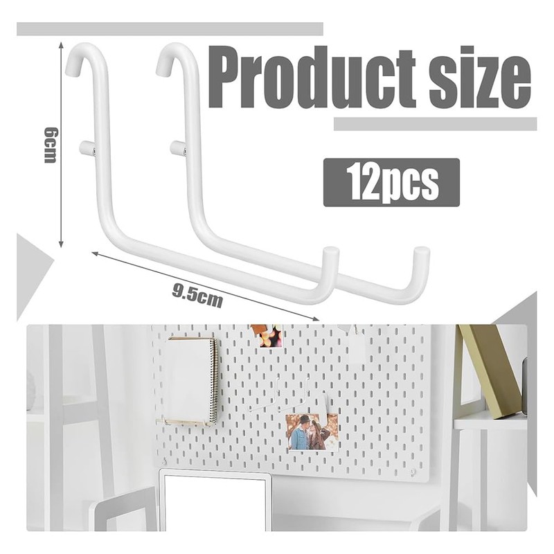 Gokoti 12Pcs Peg Board Hooks, Peg Board Accessories, Long Peg