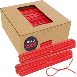 Lazos rojos para bolsas | Paquete de 2000 unidades con caja dispensadora | Bridas de alambre recubiertas de 4 pulgadas reutilizables para bolsas de plástico