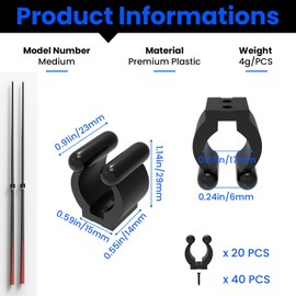 Aifeier ET 20 Pcs Black Fishing Pole Rod Holder Clips, Billiard Snooker Cue Locating Clips, Plastic Holder Cue Storage Rack Clips for Fishing Rods Billiard Cues (Includes Screws)