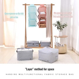 XiXiRan Hanging Shelf Wardrobe, 3 Compartments Hanging Organiser Cupboard, with 9 Mesh Side Pockets for Family Cupboard, Bedroom, Foldable and Universal Fit, 30 x 22.5 x 60 cm (Grey, Three Layers)