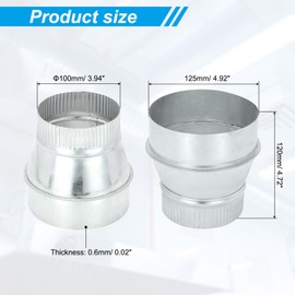 PATIKIL 5 Inch to 4 Inch Duct Reducer, Galvanized Steel Round Air Duct Reducer Crimped Pipe Increaser Adapter Connector Fitting Coupling for HVAC, Ventilation Systems