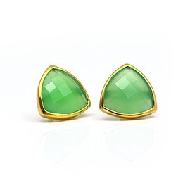 Green Chalcedony stud earrings, everyday earrings, Vermeil Gold or silver, bezel set studs, triangle studs, August Birthstone studs, Birthday gift, green triangle post earrings