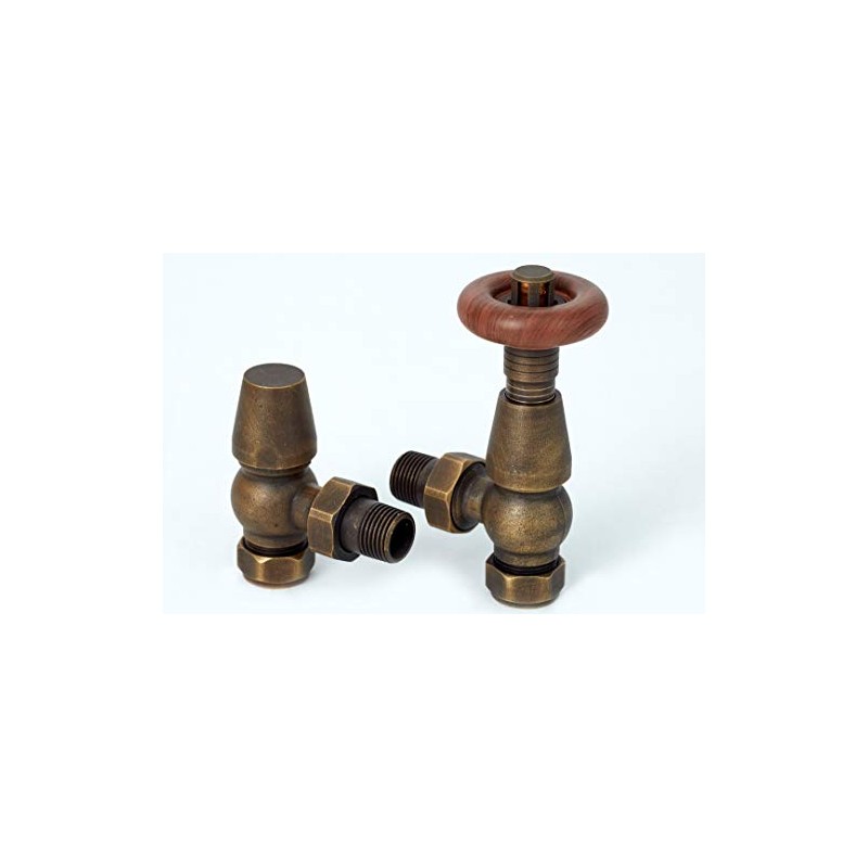Greened House Oxford Traditional Antique Brass Angled Thermostatic Radiator Valve