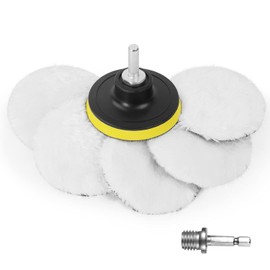 Wool Buffing Pad, 5pcs 3in Wool Polishing Buffing Pad with M10 Drill Adapter and Backing Pad High Density Wool Buffing Pads for Car Detailing Polishing Finishing and Waxing