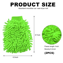 JUSTTOP 2PCS Premium Microfiber Wash Mitts, Absorbent Scratch-Free Lint-Free Double Sided Wash Glove, Soft Reusable Knobby Wash Mitt Glove Great for Car Washing Detailing Waxing (Fluorescent Green)