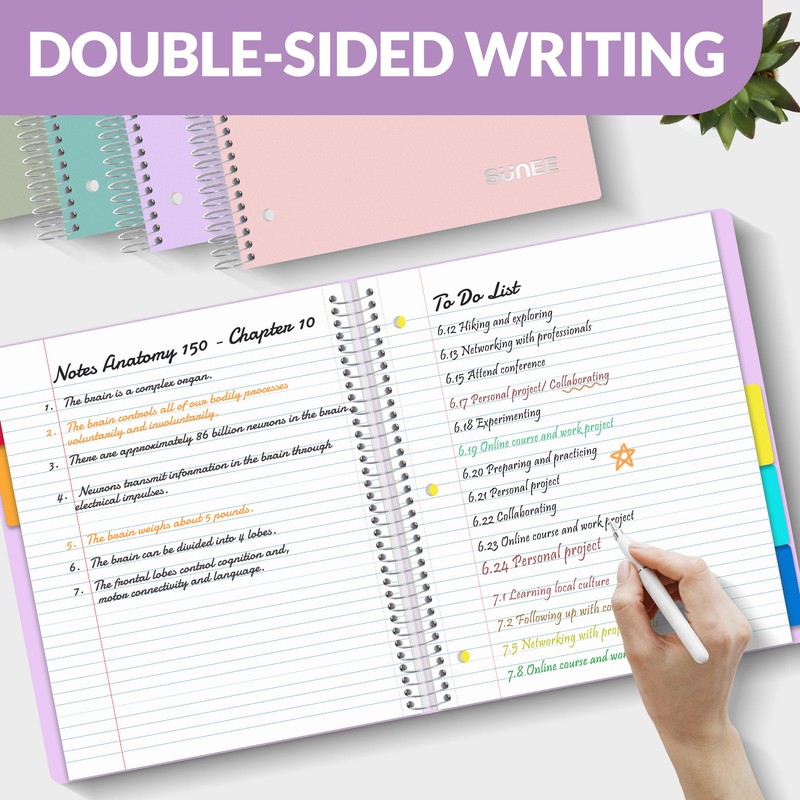 SUNEE 5 Subject Notebook College Ruled - 400 Pages, 9"x11",