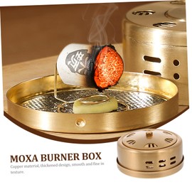 OATIPHO 1Pc Copper Moxa Box Holder for Moxibustion Therapy Durable Moxa Stick Container with Closed Recirculated Design for Focused Heat for Relaxation Care Golden
