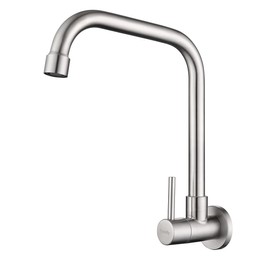 Tondiy Kitchen Tap Wall Mounted for Cold Water, Wall Tap Cold Water Tap with 360° Rotation, Stainless Steel, Matt