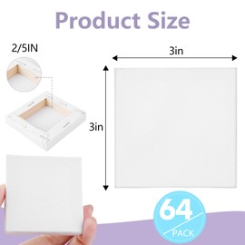 ESRICH Mini Canvases for Painting, 3x3IN Canvas in Bulk 64Pack, 2/5In Profile Small Square Canvas, Blank Canvases are Great for School Projects and Kids Birthday Parties, Home Decor Project.