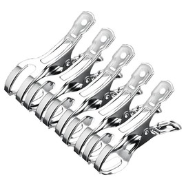 FamGift 5 Multi-functional Stainless Steel Large Opening Clips, Rust Proof, No Pinching Marks, Strong Pinching Strength, Windproof Hanger, Sturdy and Strong