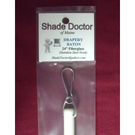 Shade Doctor of Maine 24" Fiberglass Drapery Baton Curtain Wand with Stainless Steel Snap Hook - Our Strongest! (Single)