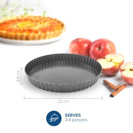 Joejis Quiche Dish 22cm - Non Stick Carbon Steel - Perfect Tart Pie Flan Tin for Oven - Easy Release Loose Base - Freezer and Dishwasher Safe - Large Baking Pastry Dish Tins