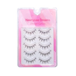 Ninetynine Dreams 5 Pairs Thai Style False Eyelashes 3D Lightweight Natural Comfortable Clear Band Daily Eyelashes Fluffy Soft Eyelashes Packs (1 Pack + Accessories (Bond & Seal))