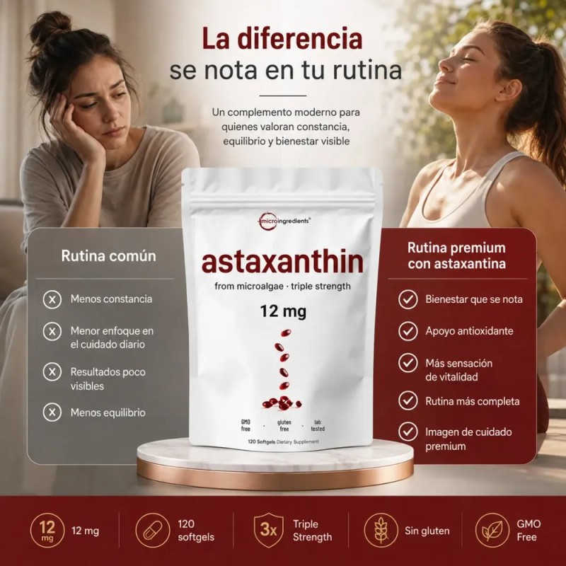 Astaxantina 12mg 120 Cápsulas Blandas Antioxidante Sin Sabor