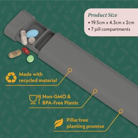 Pillar - 7 Day Pill Box Organiser | BPA-Free Wheat Straw Pill Organiser | Beautiful Tablet Organiser for Travel and Home (Slate Grey)
