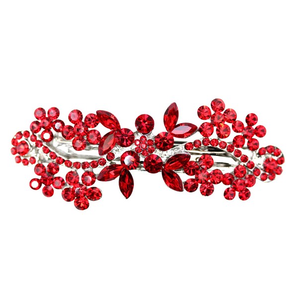 Faship Red Floral Crystal Hair Barrette Clip