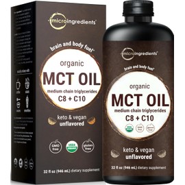 MCT Oil Organic, 32 fl oz |100% Virgin Coconut with C8 + C10 Fatty Acids | Great for Coffee or Dressings | Unflavored, Keto, Vegan