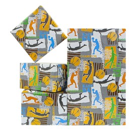 Geluode Basketball Wrapping Paper, Sports Theme Gift Wrapping Paper 4 Sheets 20x28 inches per Sheet, Birthday Gift Wrap for Boys Kids Men Basketball Lover Birthday Holiday