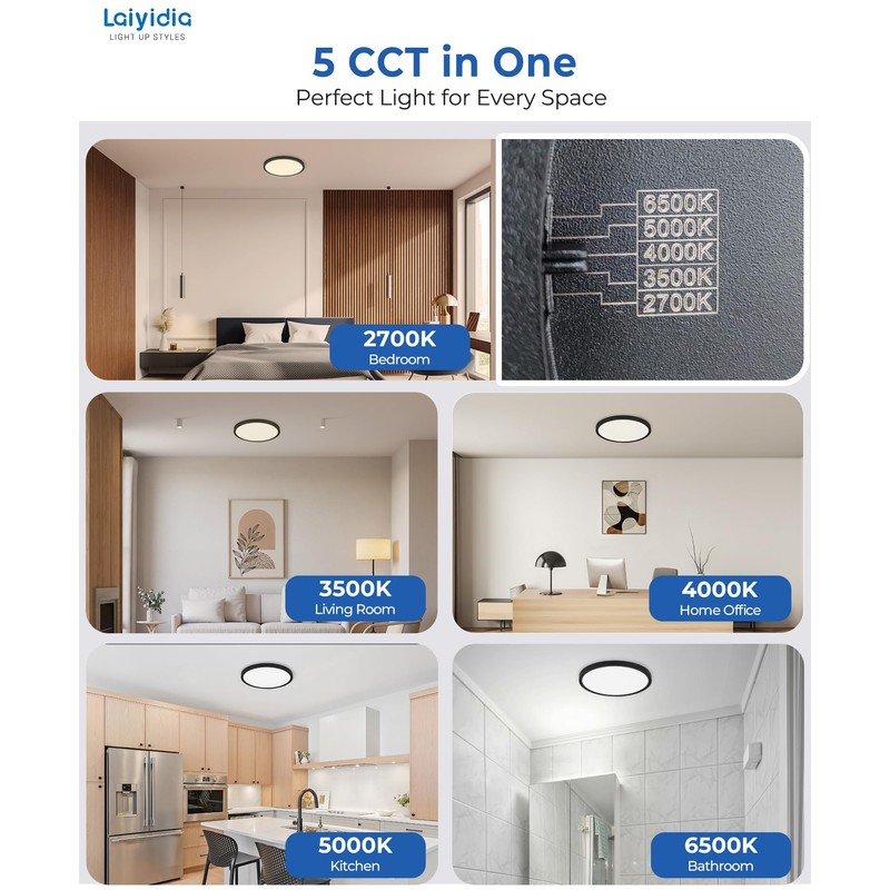 Laiyidia 6-Pack 12 Inch Black Led Flush Mount Ceiling Lights,