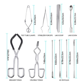 AuInn Scientific Lab Tools Starter Kit, Includes Crucible Beaker Tongs Lab Spatula Scoop Spoon Test Tube Clamps Sterilizer Forceps Tweezers