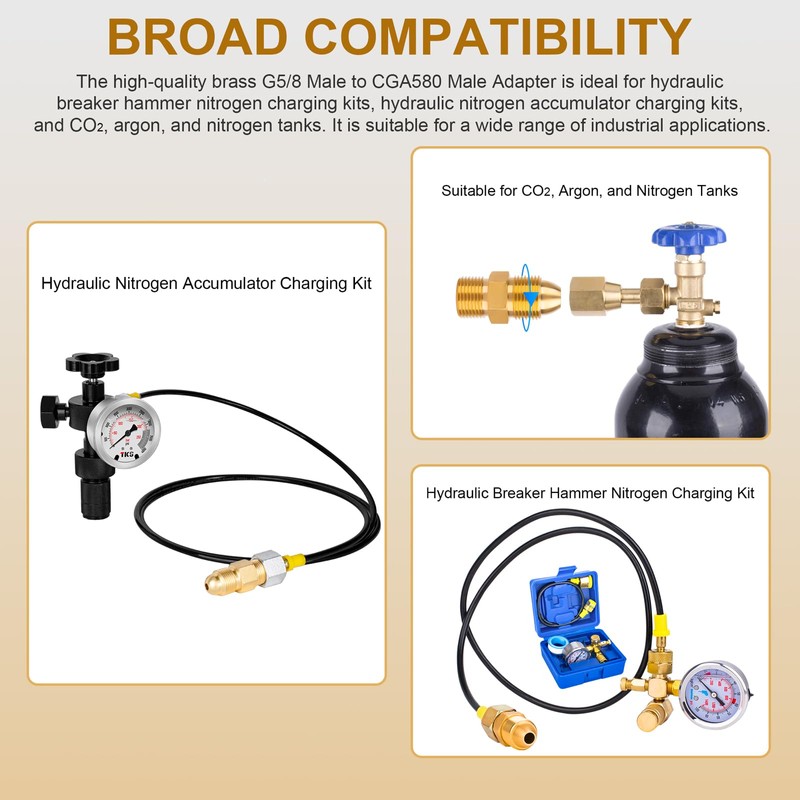 GRYVOZE Argon Adapter G5/8 Male to CGA580 Male, Nitrogen Adapter